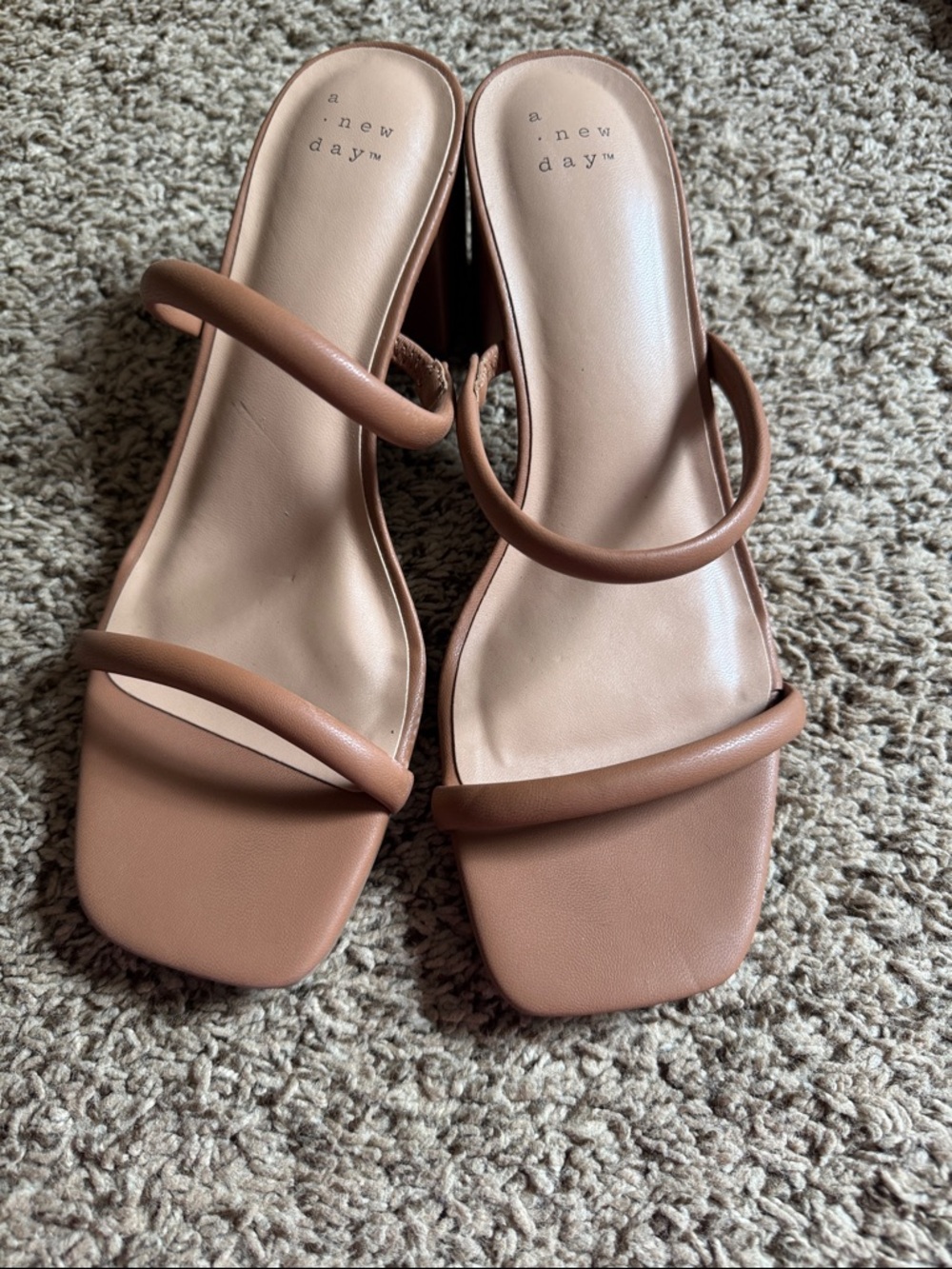 a new day Brown Minimalist Double-Strap Block Heel Sandals